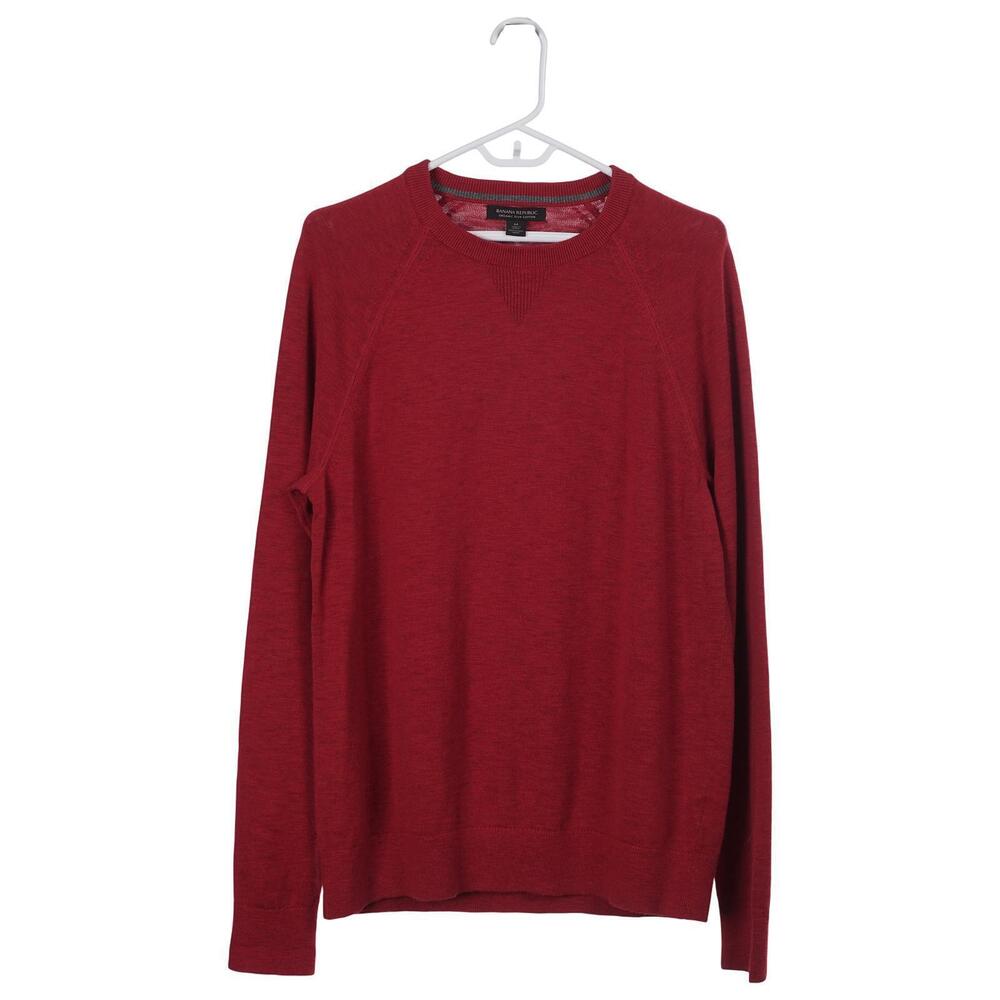 Banana Republic Sweater Men M Red Organic Slub Cotton Crew Neck Pullover